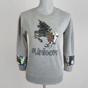 Beautees 3/4 Sleeve Grey Sweatshirt Unicorn Sequin
